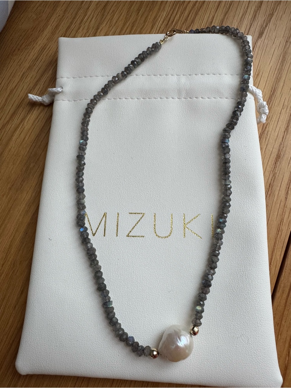 Mizuki Labradorite Necklace with fresh water Pearl and 14kt gold accent